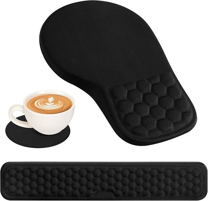 3 in 1 Ergonomic Wrist Rest for Keyeboard and Mouse Non-Slip Desk Mouse Pad with Wrist Support Keyboard Wrist Rest and Mouse Pad Set Massage Design (Black)