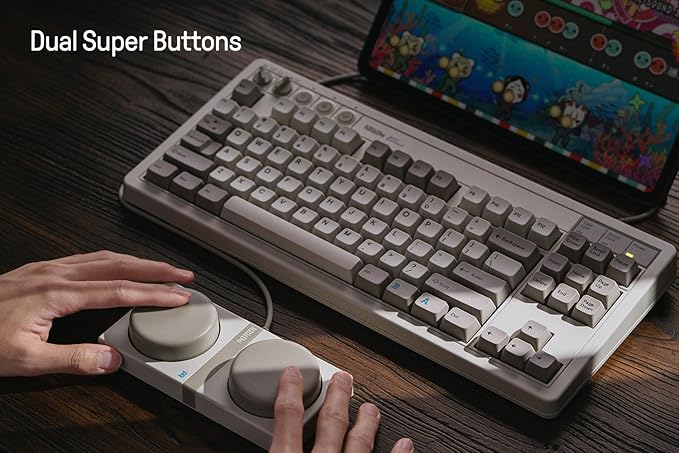 8Bitdo 87 Keys Retro Mechanical Keyboard Bluetooth/2.4G/USB-C Hot Swappable Dual Super Programmable Buttons Volume knob for Windows and Android - M Edition