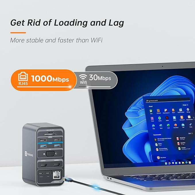 TobenONE USB C Laptop Docking Station Dual Monitor 15-in-1 USB C Dock with Dual HDMI 65W Power Supply VGA 4xUSB 3.0 2xUSB 2.0 SD/TF Ethernet and Audio/Mic for Lenovo HP Dell Surface