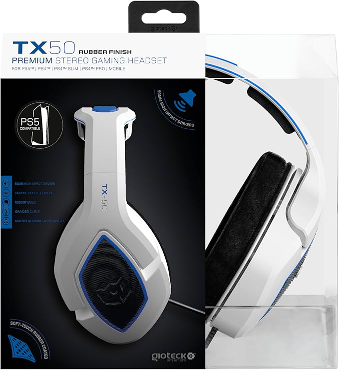 Gioteck TX50 Earphones with Microphone 3.5mm Jack for PS5 Xbox Series X and PC (White and Black)