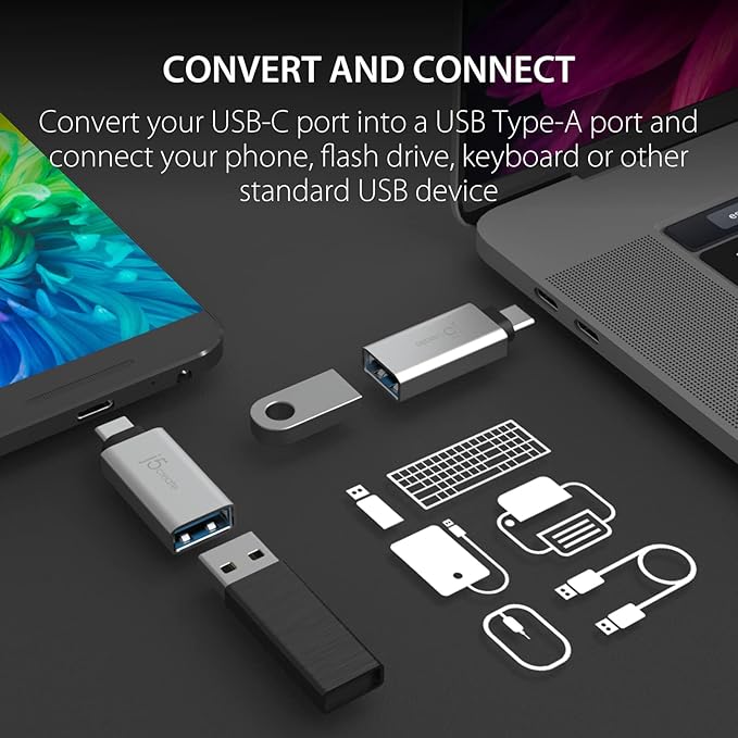 j5create USB A Hub with HDMI VGA Ethernet + USB C to USB Type-A Adapter (JUD380 + JUCX15X2)