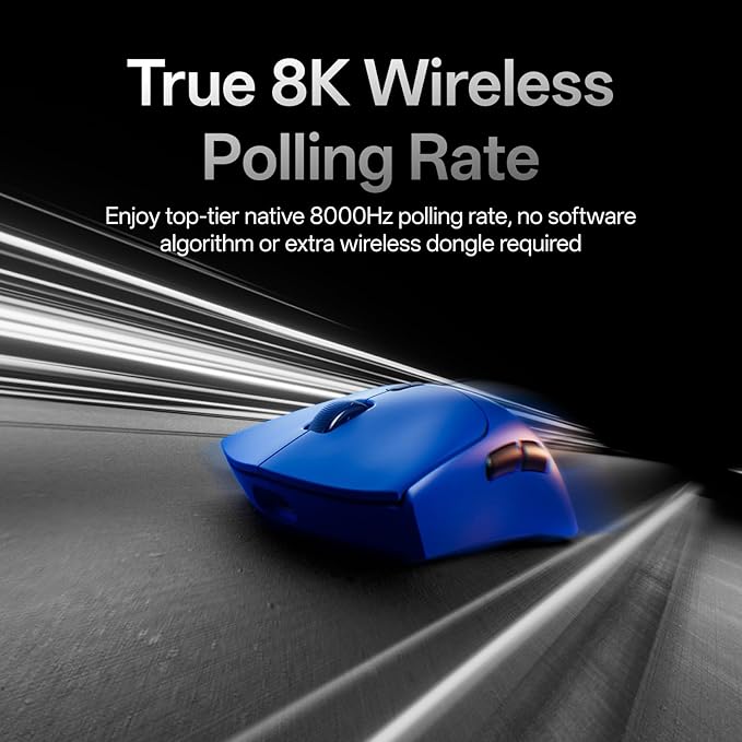 Rapoo VT7 Wireless Gaming Mouse True 8K Wireless Polling Rate 53g Lightweight Up to 750 Hr Battery Nordic nRF54L15 MCU 100-Million Mechanical Switch 10 Programmable Buttons Macro Enabled