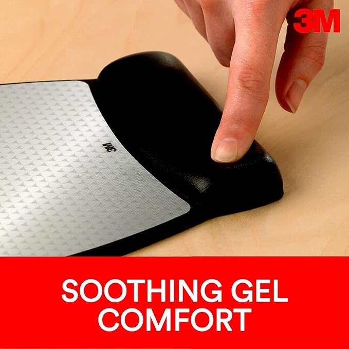 3M Precise Mouse Pad with Gel Wrist Rest Soothing Gel Comfort with Durable Easy to Clean Leatherette Cover Optical Mouse Performance 8.6 x 6.8 Black (MW309LE)