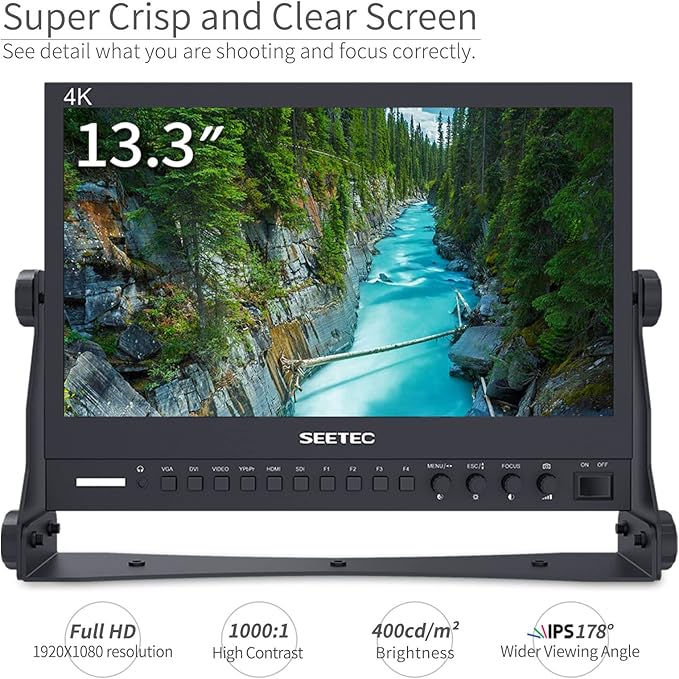 SEETEC P133-9HSD 13.3 Inch Pro SDI Broadcast Monitor Professional LCD Director Studio Production Monitoring IPS Screen Full HD 1920×1080 Aluminum Design with 3G-SDI 4K HDMI AV YPbPr