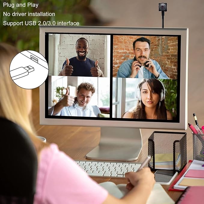 1080P HD USB Web Eye Interaction Webcam for PC Laptop with Built in Noise Reduction Microphone Ideal for Video Conferencing and Recording