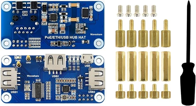 Waveshare PoE Ethernet/USB HUB HAT Compatible with Raspberry Pi Zero/Zero W/4B/3B/3B+ 3X USB 2.0 Ports 802.3af-Compliant