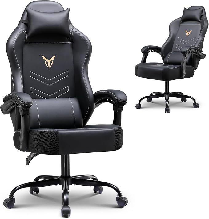 GTPLAYER Gaming Chair Recliner Chair with Headrest &amp Lumbar Support Linkage ArmrestErgonomic Gaming Chair 350lbs High Back Office Home Black