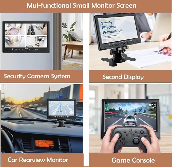 7 inch Small HDMI VGA AV RCA Monitor 1080P Second Screen for PC/Security System/Game Console IPS 1024X600 Pixels 60HZ Built in Loud Speakers &amp Earphone Jack 12V USB Power Cable for Portable Us