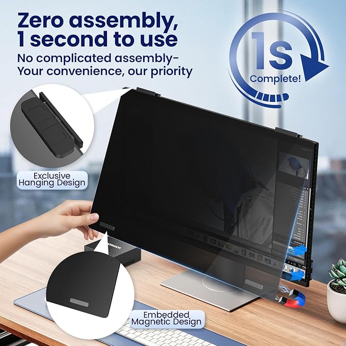 Magnetic 24 Inch Privacy Screen Hanging for Computer Monitor 16:9 Aspect RatioAnti Glare Blue Light Private Protector Eye CareRemovable Anti Spy Filter Shield for Digital Workplaces