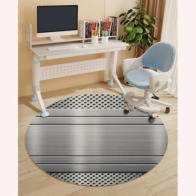 Black Grey PU Leather Office Chair Mat for Hardwood and Tile Floor Grey Technology Structure Floor Mats Wood/Tile Protection Mat for Office &amp Home Modern Style Diameter 59 in