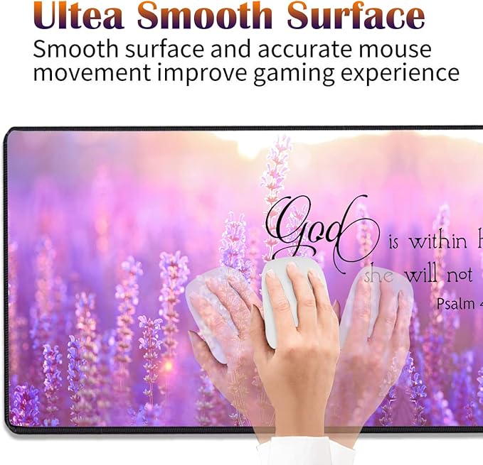 Desk Pad Gaming Mouse Pad + Wrist Rest Support Pad + Coaster 31.5'' × 11.8'' Durable Non-Slip Extended Computer Mouse Pad Suitable for Office and Home Quote Bible Verse Psalm 46:5