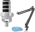 Rode PodMic USB White Dynamic Broadcast Microphone with Rode SC27 Blue USB-C to USB-C Cable and StreamEye Adjustable Boom Arm
