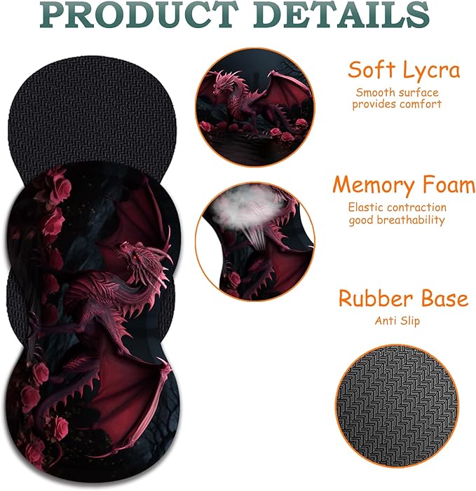 Mouse Pad Set Large Gaming Mouse Pad (31.5X 11.8 inches)+ Wrist Rest Pad + Coaster Ergonomic Wrist pad Home Office Desk Accessories Decor Supplies Rose Dragon