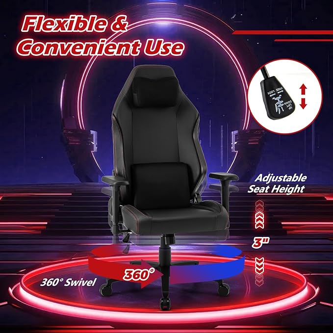 Giantex Gaming Chair Video Game Chair with Magnetic Headrest &amp Lumbar Support Ergonomic Computer Chair w/Rocking Function &amp 2D Armrests Height Adjustable Swivel Task Chair Black