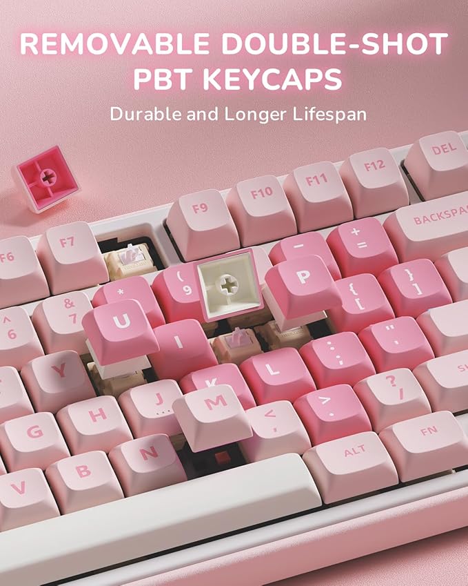RK ROYAL KLUDGE R75 Mechanical Keyboard Wired with Volume Knob 75% Keyboard Gasket Mounted Hot Swappable Creamy Sound MDA Profile PBT Keycaps Pink