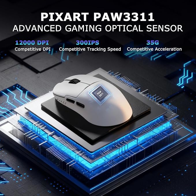 AJ159P MC Wireless Gaming Mouse 12000 DPI Tri-Mode 2.4G/Bluetooth/Wired Magnetic RGB Charging Dock 56g Ultra-Light Programmable 6 Buttons - Perfect for Gaming Work &amp Travel (White)
