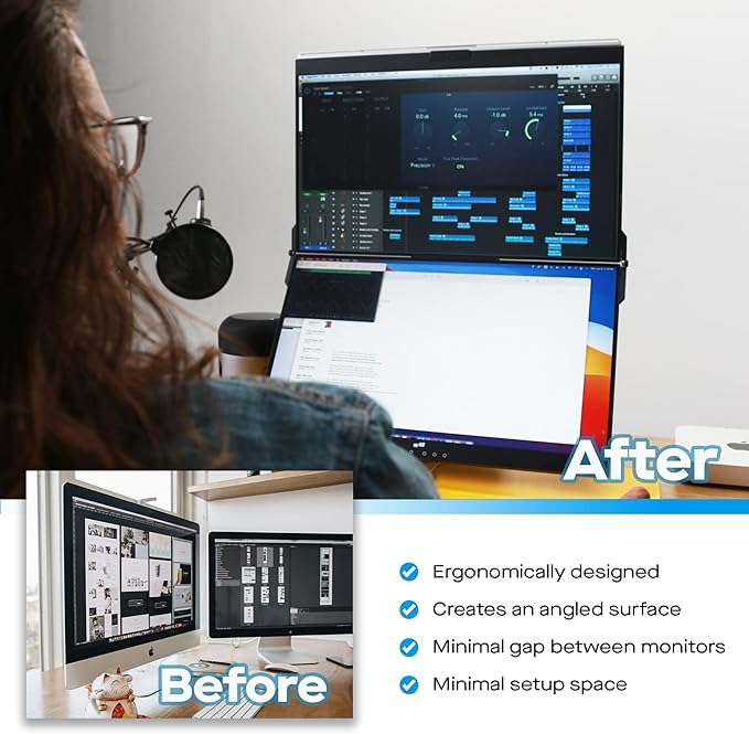 Mobile Pixels Geminos (2 x 24 inch) IPS Dual Stacked Computer Monitors with 65W USB-C Charging 1080P Webcam&ampSpeakers All-Inclusive Workstation PC Monitor USB-A/USB-C/HDMI Ergo Design(2 Monitor