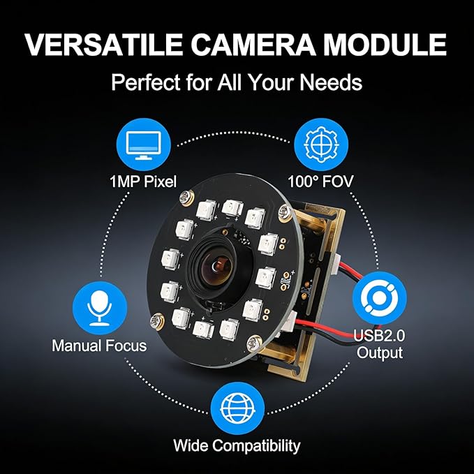 HD USB Camera Module 1MP Small Tiny Focusable Webcam with IR Web Interface and OV9726 - Manual Focus Wide Compatibility Industrial Use