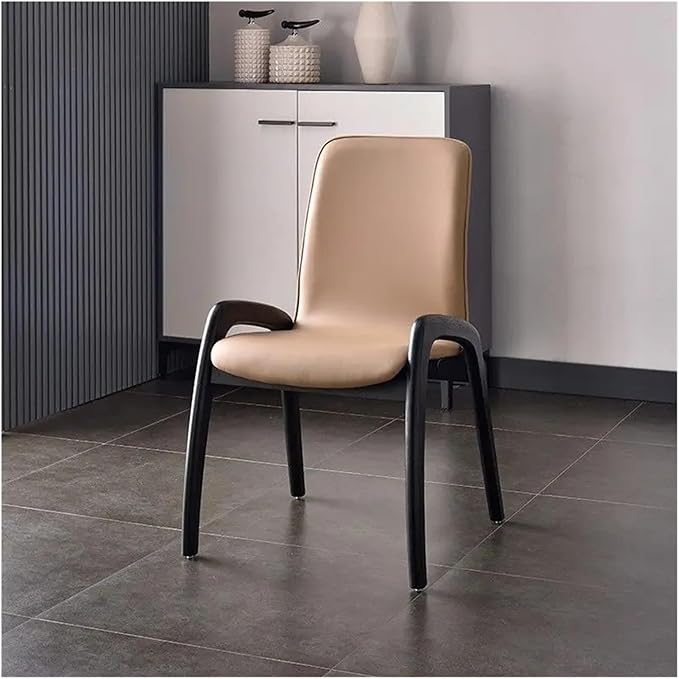 Adjustable Office Computer Chair with Armrest 1pcs Leather Upholstered Dining Chair with High Backrest Solid Wood Frame(Camel)