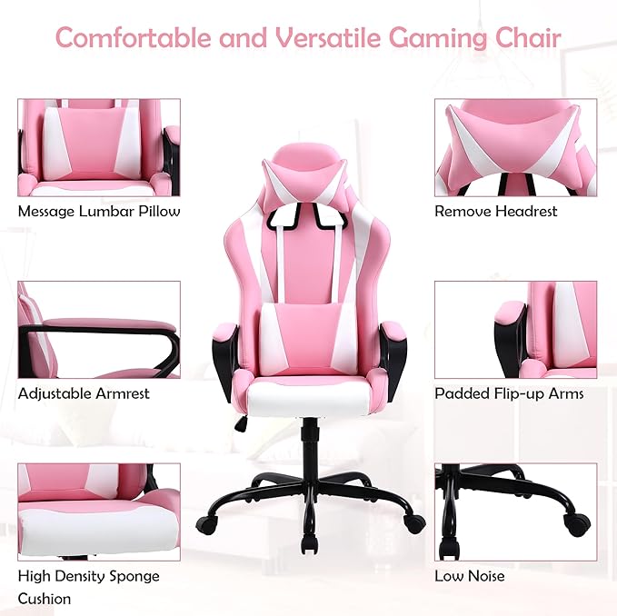 Gaming Chair High Back PU Leather Gaming Chairs Computer Chair with Armrest Headrest and Lumbar Support for Kids Teen Adults Men Women Height Adjustable Gamer Chair Computer Chairs for Adults