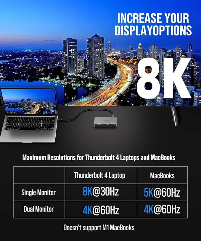 TREBLEET Slim Thunderbolt 4 Hub with 85W Charging Single 8K or Dual 4K Display Compatible with Thunderbolt 3/USB4 MAC OS &amp Windows OS with Four 40Gbps Thunderbolt 4 Ports One USB A 3.2 Gen2 Po