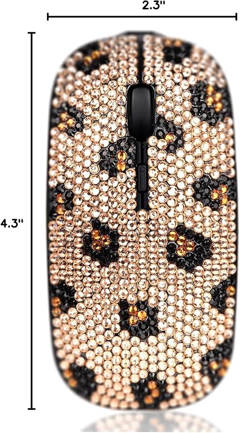 SA@ Bling Crystal Rhinestone Wireless Mouse Sparkly Computer Mouse with USB Receiver for Girls Bedazzled Leopard Mice for Notebook PC Laptop MacBook (Champagne)