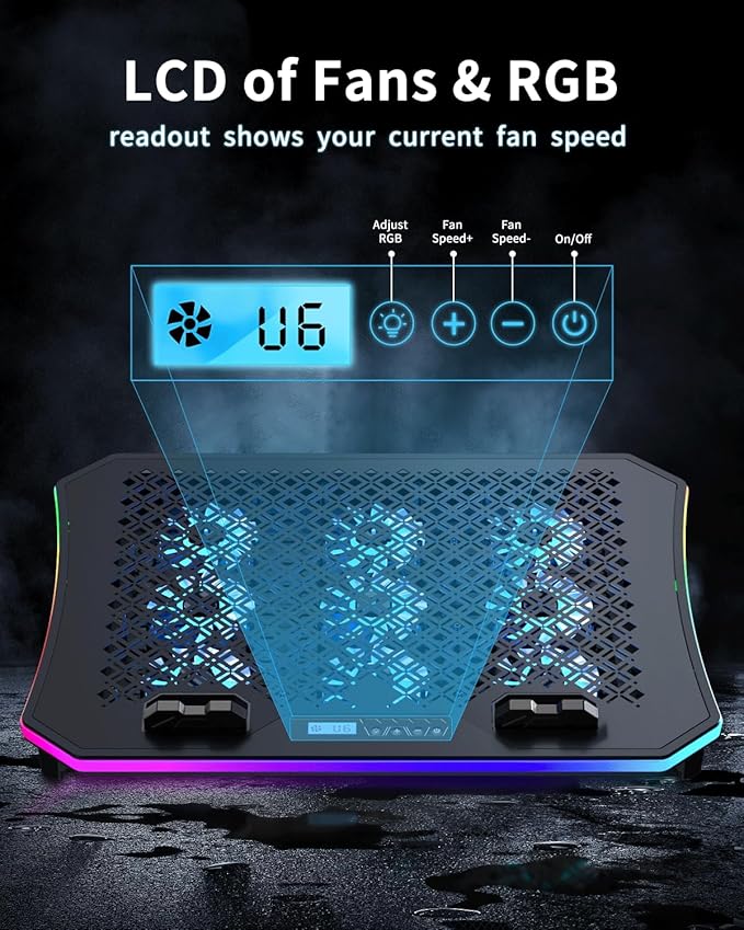 KeiBn 9 Fans &amp 5.5inch Powerful Cooling Fan Free Height Adjustment 10 RGB Lights Phone Stand-Blue