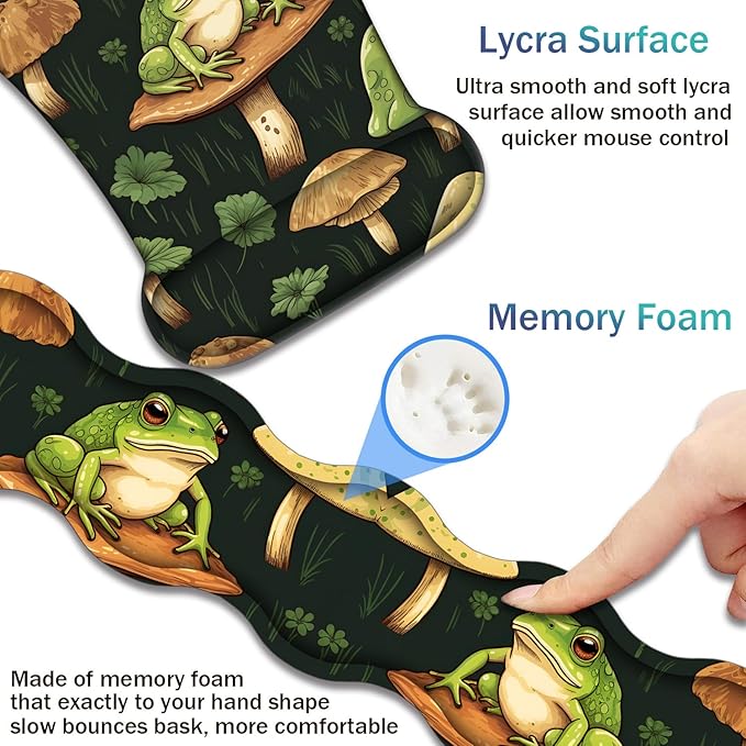 Ergonomic Keyboard Wrist Support Pad and Wrist Support Mouse Pad Anti-Slip with Gel Memory Mouse Pad Set Suitable for Office Use/Home Use - Adorable Frog Mushrooms