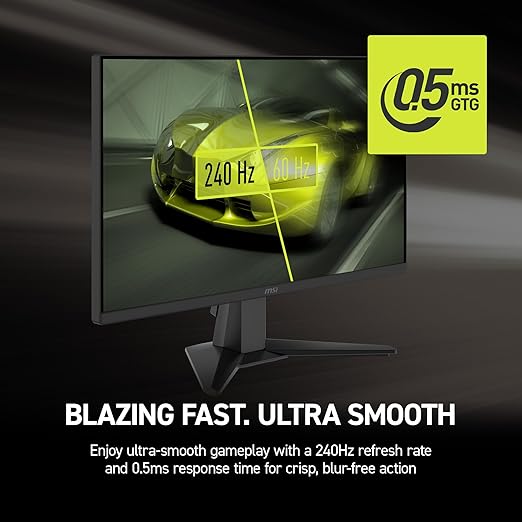msi MAG 245F X24 24-inch 1920 x 1080 (FHD) Gaming Monitor 240Hz FreeSync Premium HDR Ready HDMI VGA Port VESA Mountable Tilt 4-Side Slim Bezel 0.5ms Black
