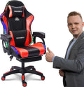 Video Gaming Chair with FootrestGame Chair with Bluetooth SpeakersComputer Chair with LED LightsErgonomic Massage Gaming Chair with Massage Function360°Swivel 90°-135° Adjustment Backrest (red)