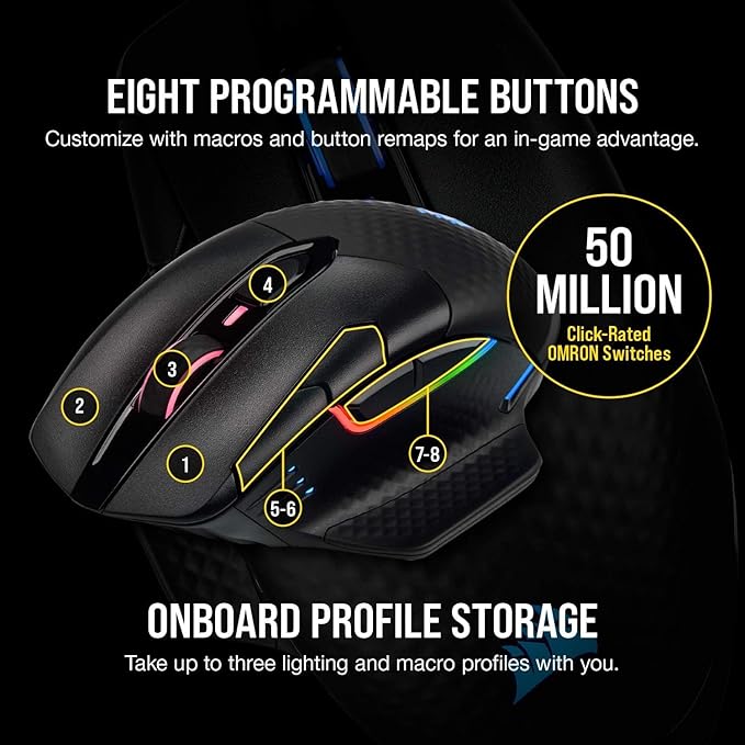Corsair Dark CORE RGB PRO SE Wireless FPS/MOBA Gaming Mouse with Qi Charging – 18000 DPI – 8 Programmable Buttons – Sub-1ms Wireless – iCUE Compatible – PC Mac PS5 PS4 Xbox – Black