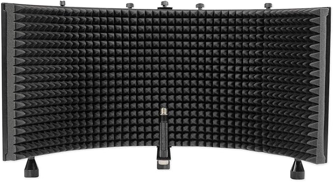 Rockville RCM01 Bundle: Pro Studio Condenser Microphone with Shock Mount DMS40 40 in Boom Arm Stand with Desk Clamp PRO-M50 Headphones ROCKSHIELD 3 Mic Isolation Shield 4-Items