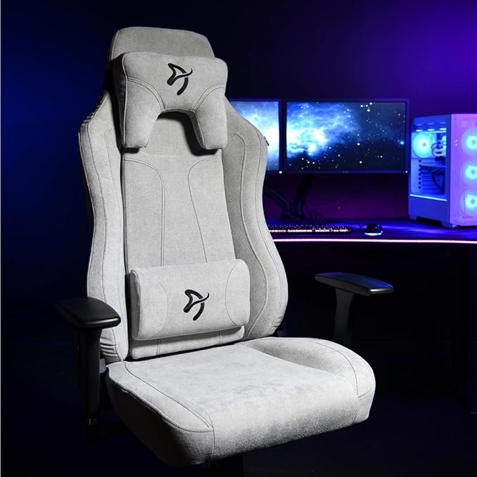 Arozzi Vernazza Soft Fabric Durable Upholstery Ergonomic Office and Gaming Chair with High-Level Features Like 3D Armrests and a Pro Mechanism Along with Soft Neck &amp Lumbar Support Pillows-Light G