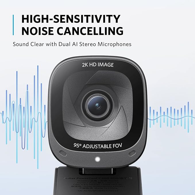Anker PowerConf Zoom Certified Conference Speaker PowerConf C200 2K Webcam 360°Enhanced Voice Pickup 24H Call Time AI-Noise Canceling Microphones Adjustable Field of View Low-Light Correction