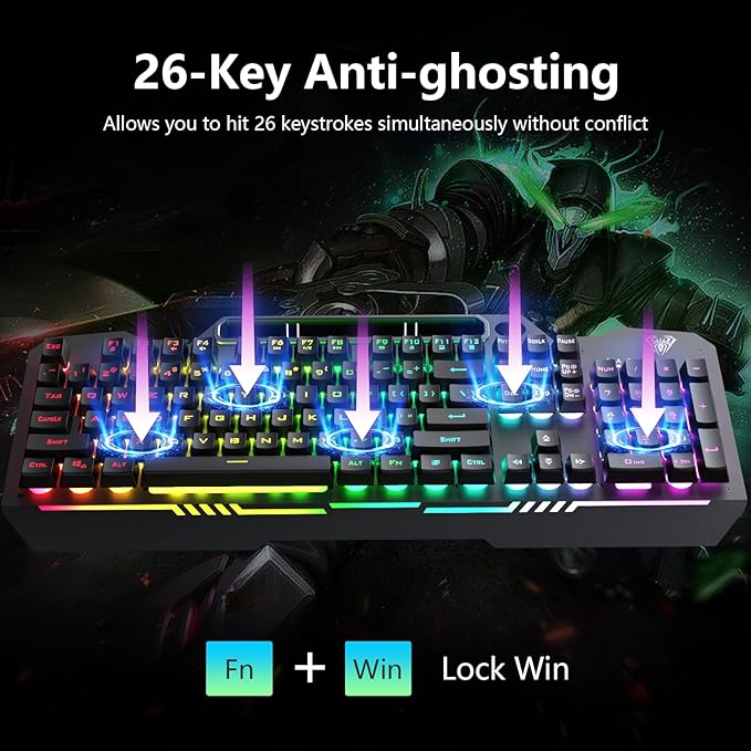 AULA Gaming Keyboard T102 104 Keys Gaming Keyboard and Mouse Combo with RGB Backlit All-Metal Panel Anti-Ghosting PC Game Keyboard and Mouse USB Wired Keyboard Mouse for MAC Xbox PC Gamers