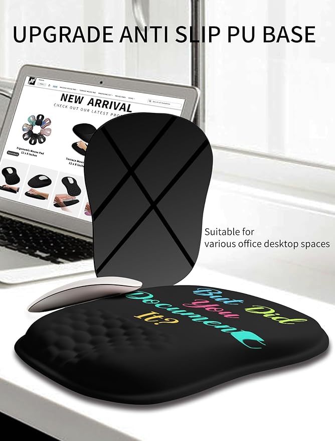 Hokafenle Ergonomic Wrist-Hugging Mouse Pad Wrist Support U-Shaped Holding Wrist Rest Mousepad for Carpal Tunnel Pain Relief with Cushioned Memory Foam Slope Massage Bulge (10.2x8.3 inDocument it)