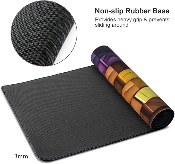 Colorful 3D Squares Large Gaming Mouse Pad 35.5 X 16 Inch Extended Desk Mat for Keyboard and Mouse Waterproof Computer Mousepad with Stitched Edges &amp Non-Slip Base