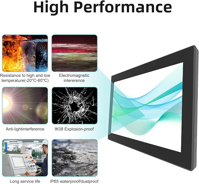 13.3-inch Industrial Touch Screen Monitor 10-Point Capacitive Open Frame Design Full HD 1920x1080 for Kiosk ATM Vending Machine (Embedded Mount IP65 Waterproof Front)