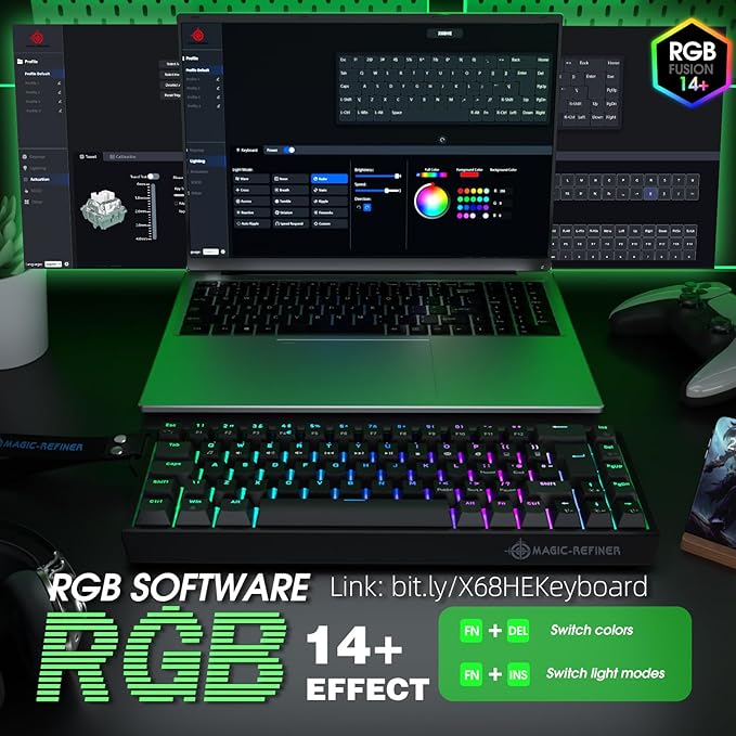 ZIYOU LANG X Magic-Refiner X68HE 8KHz Rapid Trigger Mechanical Gaming Keyboard60% WiredHall Effect Magnetic SwitchAdjustable ActuationRGB BacklitSnap Tap RGB Backlit for PC/Mac Black