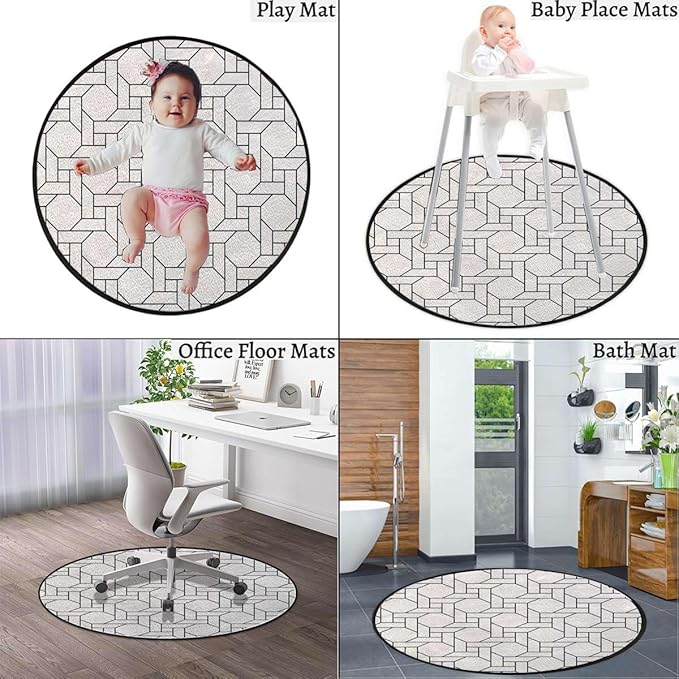 Beige Black Round Area Rug for Bathroom Kitchen Room Indoor Vintage Throw Rugs Carpets Floor Mats Home Decor Black and White Pavement Tile Bricks Diameter 51 in