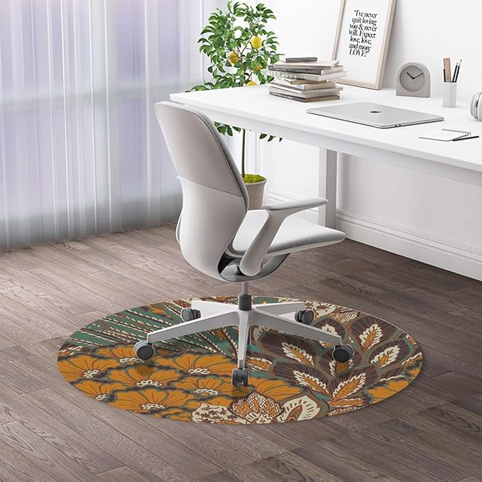 Blue Pale Coffee PU Leather Chair Mat for Hard Floors Nature Floral Branches Pattern Flowers Floor Mats Wood/Tile Protection Mat for Office &amp Home Paisley Diameter 47.2 in