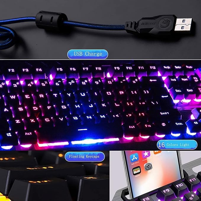 RGB Backlit Mechanical Gaming Keyboard USB Wired Gaming Keyboard Ergonomic Mechanical Keyboard for PC Gamer Computer Desktop (Black)