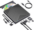 ROOFULL External CD DVD Drive CD Burner DVD Player USB 3.0 with 4 USB Port Hub and 2 SD/TF Card Reader USB-C CD/DVD-ROM +/-RW Disk Drive Adapter Writer for Laptop PC Mac Windows 11/10/8/7 Linux OS