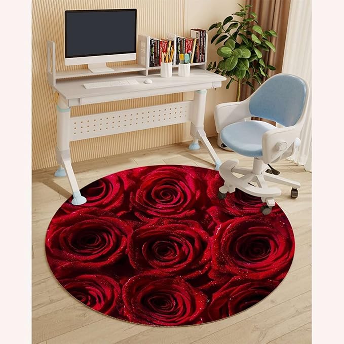 Red Black PU Leather Carpet for Hard Wood &amp Tile Floor Roses Bouqet of Affection Chair Rugs Floor Protectors Mat Computer Chair Mat for Rolling Chair Dark Red Image Diameter 35.4 in
