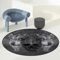 Grey BlackRound Area Rug Abstract Skull Figure Between Two Canine Animals Hardwood Floor Multi-Purpose Soft Mats for Gaming Rolling Chair/Living Room/Study Wolf Diameter 43.3 in