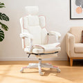 Gaming Chair with Footrest Modern Computer Gaming Chair High Back Ergonomic Reclining Swivel PU Leather Racing Seat for Adults Home Office White