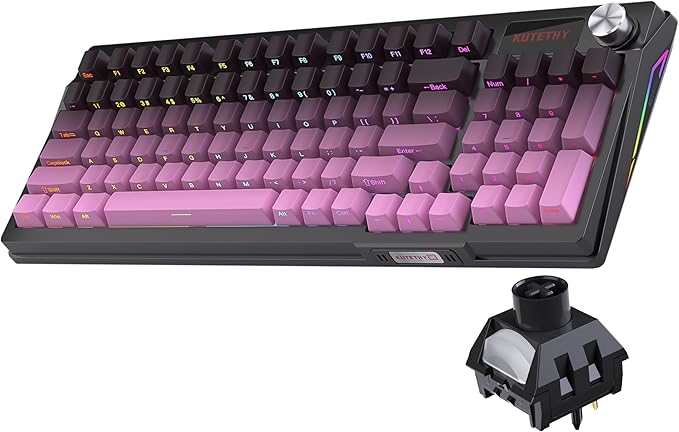 KUTETHY KY95 Series Wireless Mechanical Gaming KeyboardPre-lubed Kailh Dark Chocolate Switches98% Gasket Hot Swappable Custom RGB Side Printed PBT Keycaps Keyboard(BlackberryDark Chocolate switch)