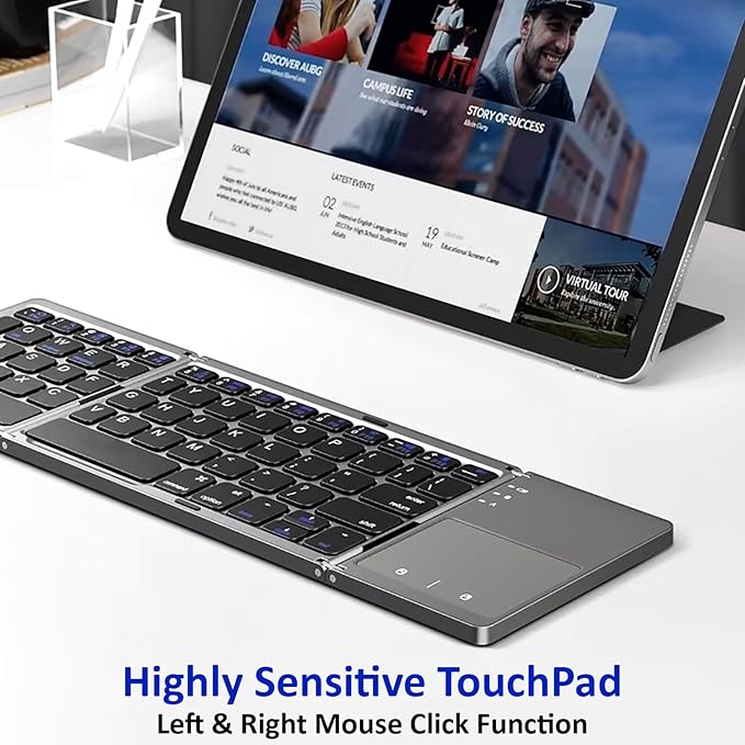 Slim Foldable Wireless Keyboard Compatible with Sony Xperia Z1 Compact with TOUCHPAD Mouse Fully Universal Providing 48H Use 560 Days Standby Portable Compact Tri-Fold Rechargeable!