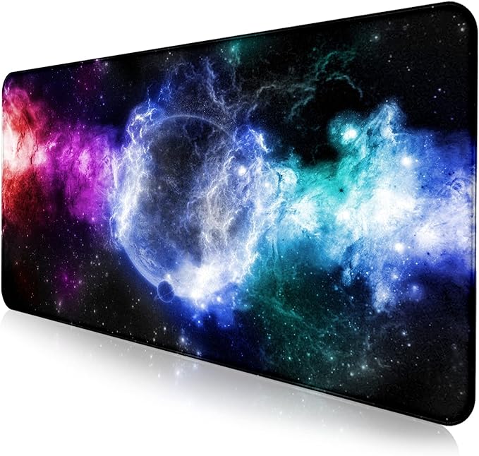 Large Extended Gaming Mouse Pad with Stitched Edges Non-Slip Waterproof Rubber Base Mouse Pad for Office Computer Keyboard Laptop and Home Desk Pad 35.4 x 15.7 x 0.12 Inch (Nebula Starry Sky)