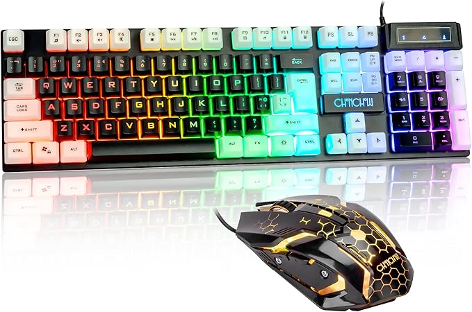 CHONCHOW Light Up Keyboard and Mouse Combo Full Size RGB Gaming LED Keyboard and Rainbow Wired Gaming Mouse for PS4 PS5 Xbox One Computer Desktop PC Gamer Office